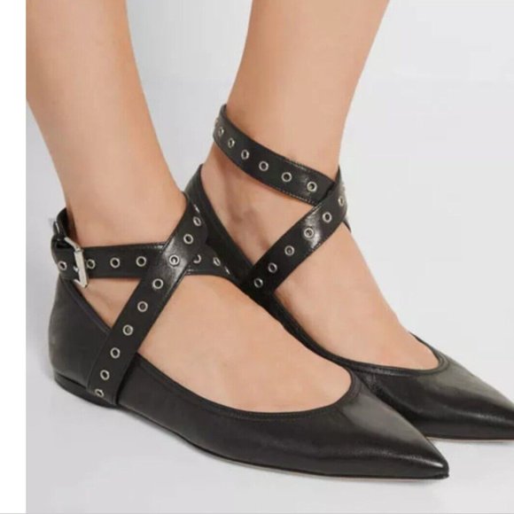 Valentino Garavani Shoes - Valentino Garavani Love Latch Studded Ankle-Wrap Flat in Nero Women's Size 7.5